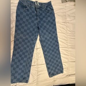 Blue Checkered Men's Jeans